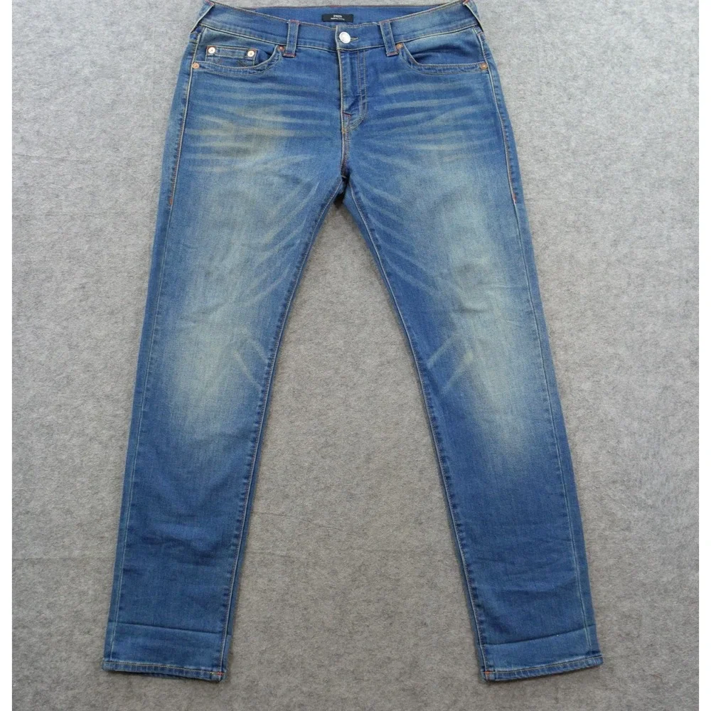 True Religion Jeans Mens 36 Blue Rocco Relaxed Skinny Stretch Medium Wash Denim
